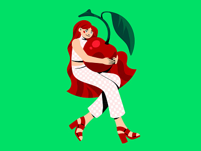 Cherry cherry colourful cute fashion fruit gingham girl green heels illustration illustrator person pink red redhead