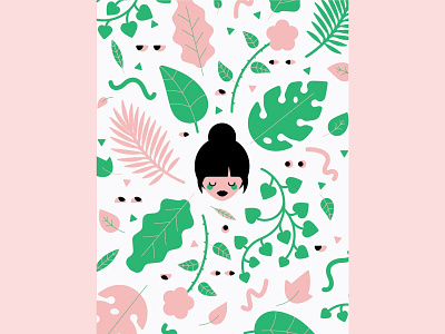 Jungle Mind design eyes flat geometric girl illustration illustrator leaf leaves vector