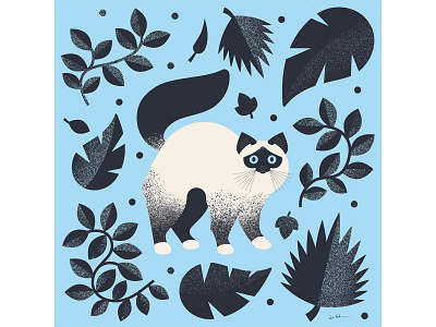Catto cat cute design flat geometric illustration illustrator leaves vector