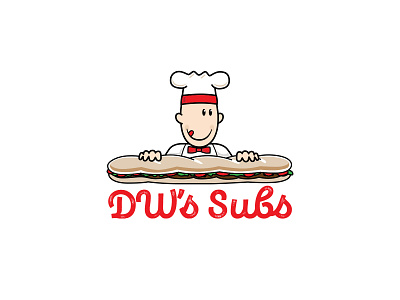 DW's Subs cartoon man logo character logo chef logo cook logo cooks hat logo. food logo nostalgic logo retro logo sandwich shop logo submarine sandwich logo