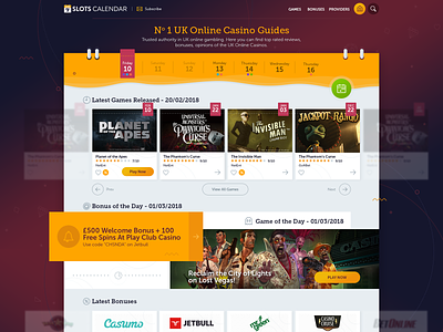 UX/UI Design for Affiliate Website Slotscalendar adobe xd affiliate marketing banner bonus bonuses branding casino casino lobby gambling icon illustrator online app online casino photoshop promotions sketch ui uidesign ux ux design