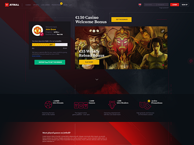 Jetbull Redesign 3d affiliate marketing bannner casino gambling illustrator online casino photoshop promotions uidesign ux design uxresearch website concept