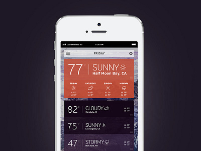 Mobile Weather App awesome clean design flat modern orange photoshop purple ui ux widget