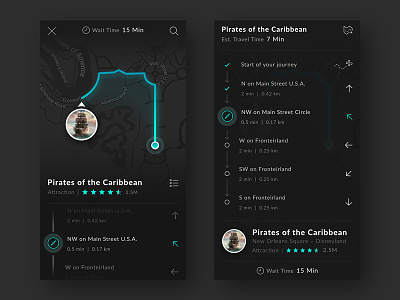 Treasure Map - Pirates of the Caribbean - List app black dark flat green ios map photoshop poi sketch ui ux