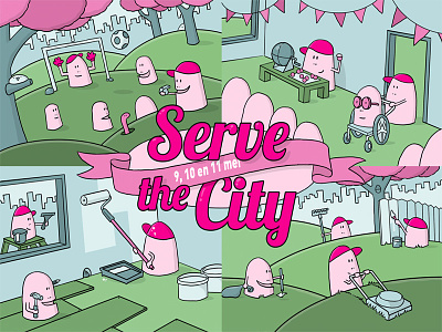 Serve the City community service flyer illustration volunteering