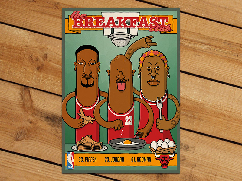 Breakfast Club Trading Card nba basketball trading card michael jordan scottie pippen dennis rodman illustration