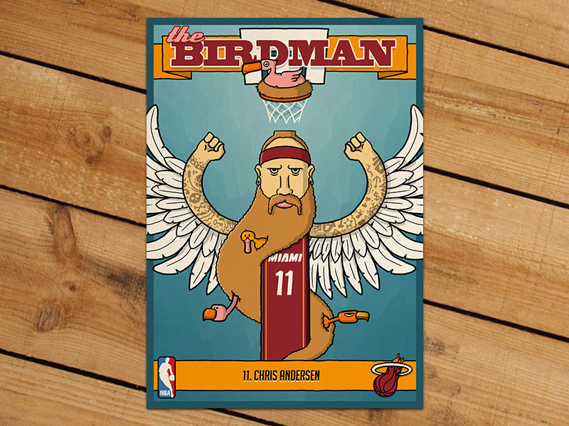 Birdman Trading Card nba basketball trading card birdman chris andersen illustration