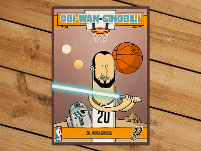 Obi-Wan Ginobili Trading Card basketball illustration jedi manu ginobili nba obi wan trading card
