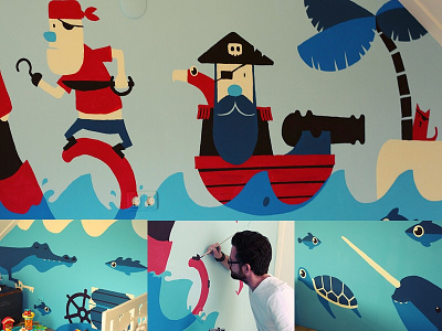 Pirate Mural crocodile mural octopus painting pirate