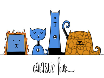 The Catastic Four illustration cats fantastic four human torch invisible woman mr.fantastic thing
