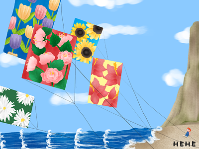 Illustration-Flower in the sky illustration kite flower