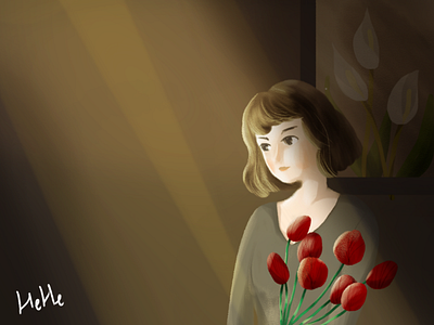 Illustration-girl with flower illustration girl