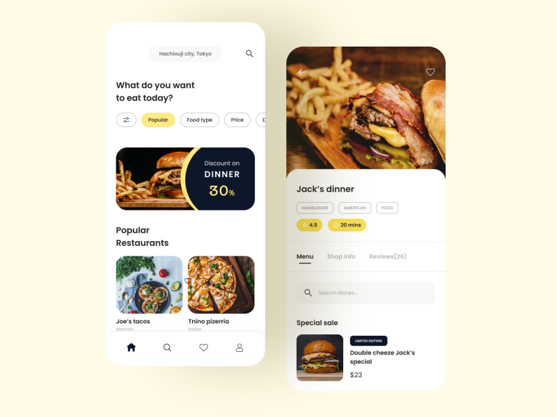 Food delivery app design by Yusuke Kato on Dribbble