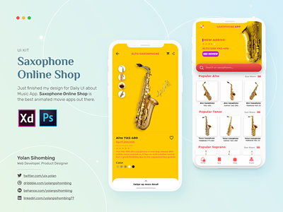 Saxophone Online Shop app design guidelines design system ecommerce music app online shop saxophone app ui design ui kit uplabs xd