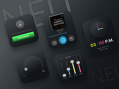 Neumorphism app black clock dial digital digital watch download equaliser gradient knob maroon5 memories music music player neumorphic neumorphism os trending ui watch