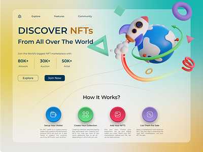 NFT Web Dashboard 3d bitcoin crypto dashboard dogecoin ethereum futuristic glassmorphism illustration light litecoin nft polkadot stellar trending ui ux wallet web websitedesign