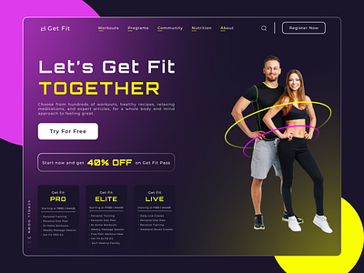 Get Fit - Fitness Website Dashboard figma fitnessmodel glassmorphism health massage modern nutrition smartwatch therapy track trending ui ux yoga