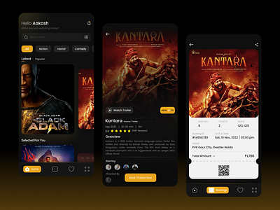 Movie Booking App Concept Design avenger batman binge blackadam bookmovie bookmyshow chill dc easy figma glassmorphism kantara marvel movie netflix showtime superman ticket trending uiux