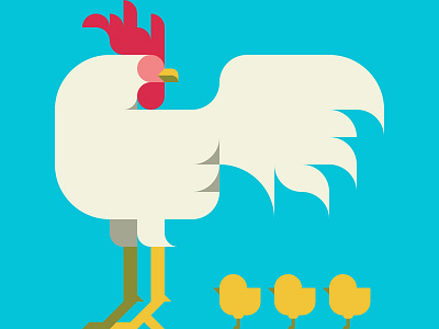 Cock and Chick, Chick, Chick animal bird cock cute design flat geometry illustration kawaii kikagiga nemury patchworkapp