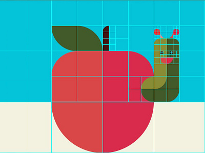 An Apple with A Caterpillar (grid system) animal apple caterpillar flatdesign iphone kawaii minimal minimalism patchworkapp