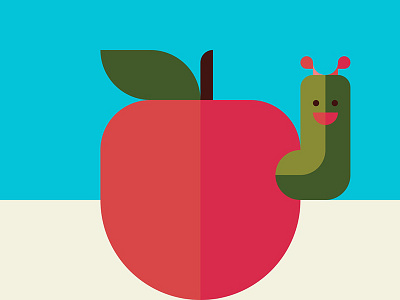 An Apple with A Caterpillar animal apple caterpillar flatdesign grid iphone kawaii minimal minimalism patchworkapp