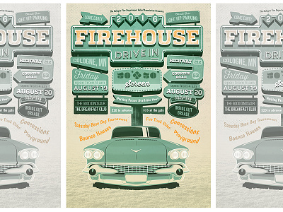 Firehouse Drive-In Cinema Festival 2016 50s cinema drivein festival graphicdesign illustration movie poster retro typography
