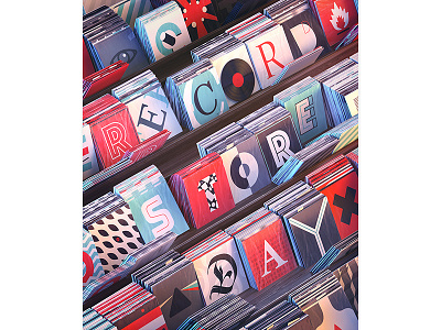 Illustration for Record Store Day 3d c4d cinema4d illustration octanerender records recordstoreday typography