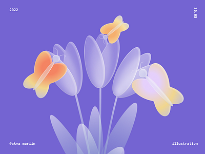 butterfly branding butterfly digitalart flower graphic design illustration summer tulips