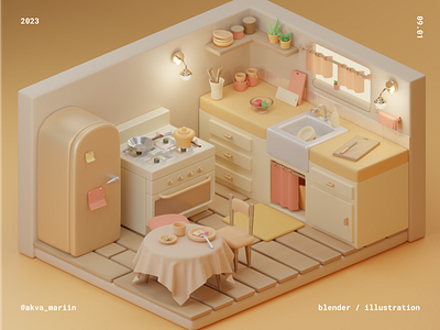 Kitchen 3d 3d room blender branding digitalart graphic design illustration kitchen