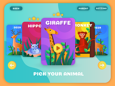Animal Learning Game App animals animation app art design game art game design illustration minimal ui ux vector
