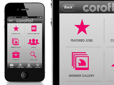 Coroflot main page app design icon interface iphone layout mobile ui