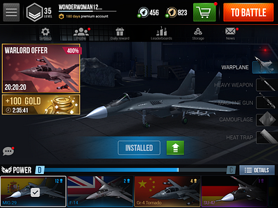 Full UI for game "Modern Warplanes" game ui ui ui design warplanes