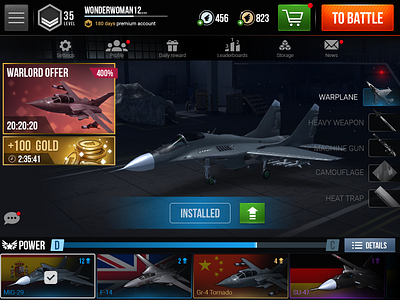 Full UI for game "Modern Warplanes"