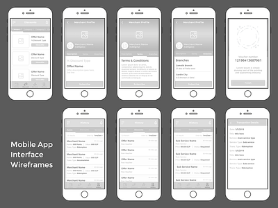 Rewarding Mobile App - wireframes screens discounts low fidelity mobile app offers rewards user experience ux user inteface wire frame