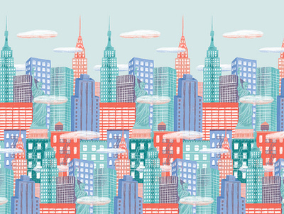 New York hand drawn illustration landscape newyork package design pattern