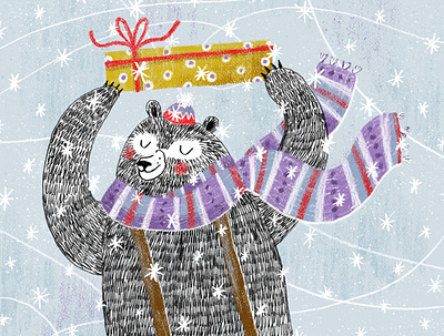 Happy holidays bear character children childrens illustration christmas hand drawn holiday illustration newyear postcard print