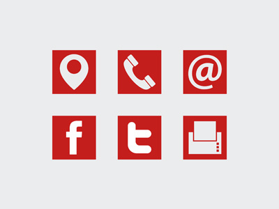 Firebox's custom icons address email facebook fax icon logo red telephone twitter user user interface web web design