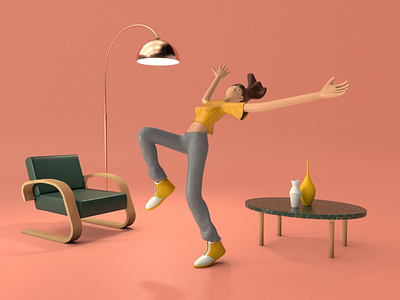 Dancing at home 3d 3d art art direction c4d cgi character character design cinema4d colours design illustration modeling octanerender render yellow