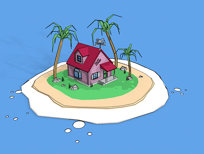 kame house 3d c4d cinema4d dragonball isometric lowpoly sketch