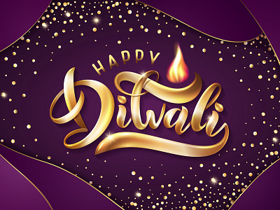 Happy Diwali greeting card. Vector Gold 3d Lettering calligraphy card diya lamp festival gold golden hand drawn handlettering holiday illustration indian inscription lettering lettering logo logo purple shine text vector