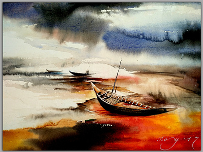 Dreamy watercolor boat illustration painting watercolor