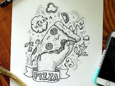 I Needs a Pizza food handlettering illustration illustrator ink inspiration lettering pizza sketchbook tattoo type typography