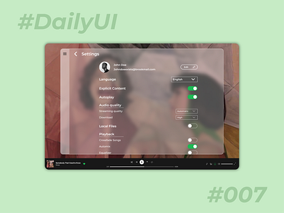 DailyUI #007 Settings 007 dailyui galss graphic design graphiks graphiksdeign minimal music settings transparent ui uidesign webui