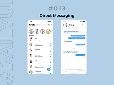 DailyUI #013 Direct Messaging app design app ui dailyui design direct messaging dm family guy graphic design graphiks graphiksdeign messaging app minimal social ui