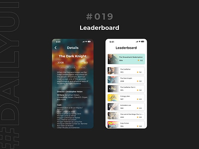 DailyUI #019 Leaderboard comparison dailyui day19 design designfeed feedback graphic design graphiks graphiksdeign imdb leaderboard minimal movieratings movies ui