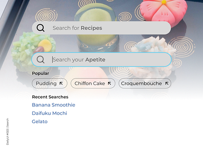 DailyUI #022 Search 022 dailyui day22 design desserts figma graphic design graphiks graphiksdeign japanese recipes minimal search search ui ui ui design