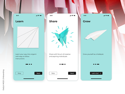 DailyUI #023 Onboarding 023 appui dailyui day23 design figma graphiks graphiksdeign minimal mobileui onboarding onboarding screen origami paper ui ui design uiux