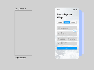 DailyUI #068 Flight Search airplane search bangaloredesigner dailyui day68 figma flight search graphiks graphiksdeign minimal mobileui ui design