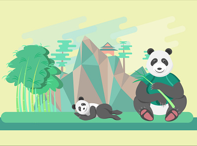 panda bears cartoons forest illustration panda bear vector vector art vector illustration