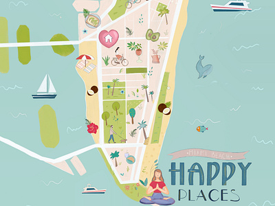 Happy Places on Miami Beach Map art artwork design florida illustration illustration art ipad pro map maps miami procreate